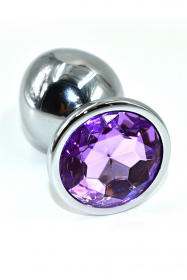 AP-AL001-LLYV  Серебряная анальная пробка с фиолетовым кристаллом (Large)