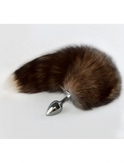 8048 Серебристая анальная пробка с коричневым хвостом